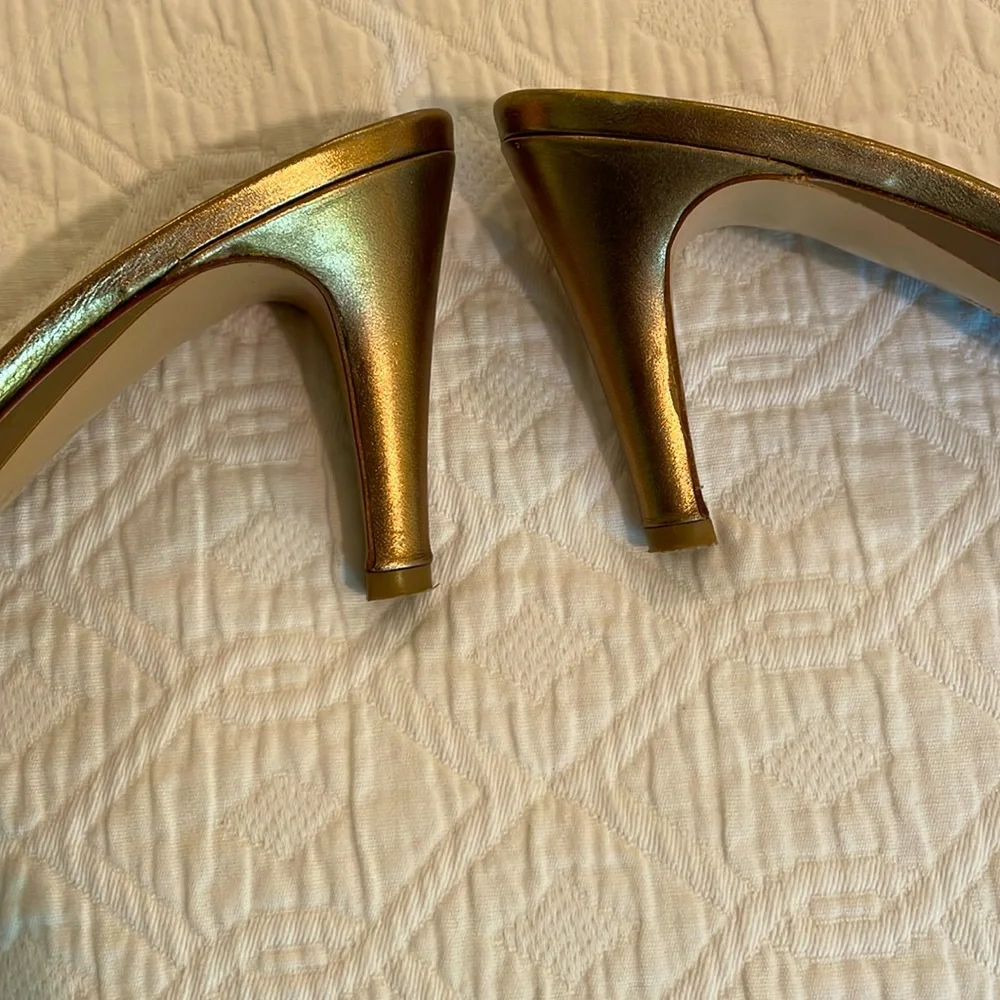Salvatore Ferragamo Metallic Gold Knot Mule Heels